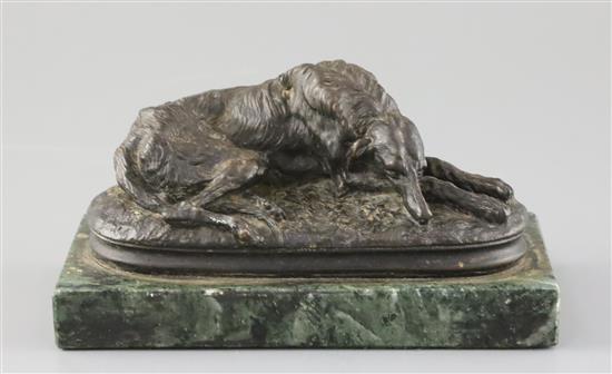 Paul Joseph Raymond Gayrard (French 1807-1855). A bronze animalier study of a sleeping deerhound, width 6.5in.